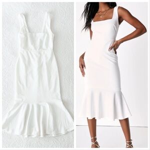 NWOT Lulus Moment Maker White Square Neck Trumpet Midi Dress